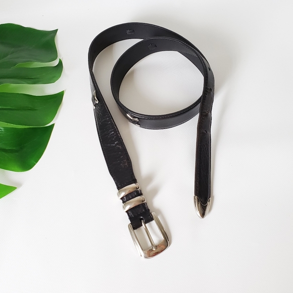 Johnston & Murphy Leather Belt Silver Hardware